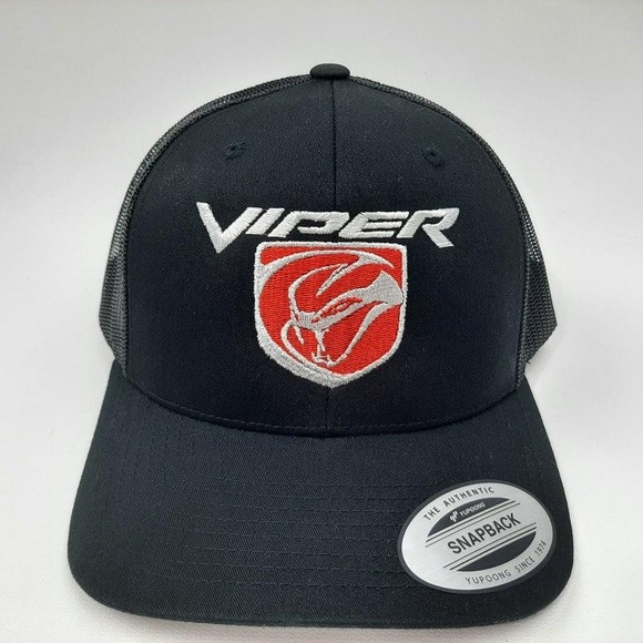 Dodge Viper Red Embroidered Black On Black Mesh Curvebill SnapBack - Picture 2 of 4